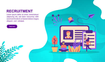 Recruitment illustration concept with character. Template for, banner, presentation, social media, poster, advertising, promotionのイラスト素材