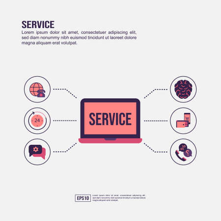 Service concept for presentation, promotion, social media marketing, and advertising. Minimalist Service infographic with flat iconのイラスト素材