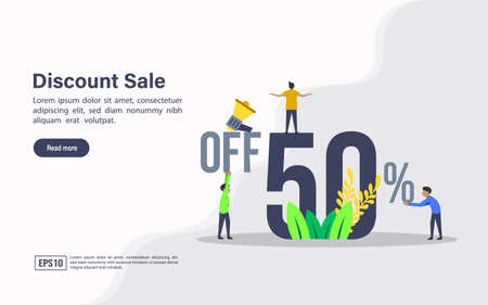 Vector illustration concept of discount sale. Modern illustration conceptual for banner, flyer, promotion, marketing material, online advertising, business presentationのイラスト素材