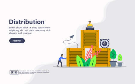 Vector illustration concept of distribution. Modern illustration conceptual for banner, flyer, promotion, marketing material, online advertising, business presentationのイラスト素材