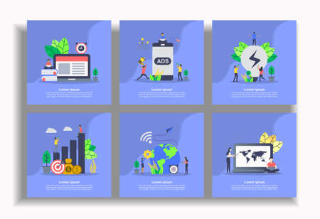 Set of modern flat design templates for Business, e learning, advertising, business idea, investment, networking, internet. Easy to edit and customize. Modern Vector illustration concepts for businessのイラスト素材