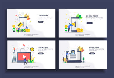 Set of modern flat design templates for Business, mobile payment, internet banking, multimedia, recruitment. Easy to edit and customize. Modern Vector illustration concepts for businessのイラスト素材