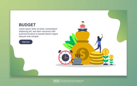 Vector illustration of budget concept with tiny people character. financial planning, money for business. Easy to edit and customizeのイラスト素材