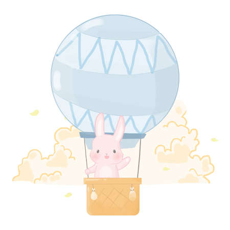 Cute bunny flying with balloon. Hand draw style vector illustrationのイラスト素材
