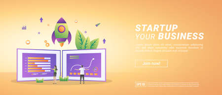 Starting a business concept. Start a project and develop a strategy. Analyze data management. Suitable for web landing page, marketing, advertising, promotion, banner. Vector illustrationのイラスト素材
