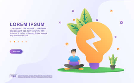 Landing page template with illustration of a businessman looking for a solution to a problemのイラスト素材