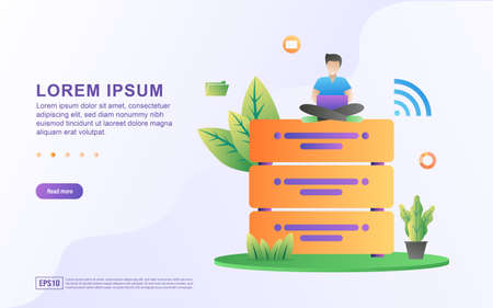 Vector illustration of large storage and data security with a disk icon.のイラスト素材