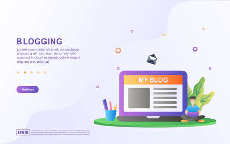 Illustration of blogging with people who are creating blogs.のイラスト素材