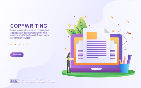 Illustration concept of copywriting the person doing the copywriting on the laptop screen.のイラスト素材