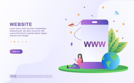 Illustration concept of website with www on the screen and a globe.のイラスト素材