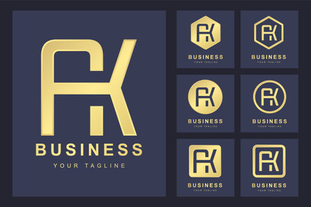 Set of Abstract Initial Letter A K, Golden Logo Template. Logo for Business, Personal, Organization.のイラスト素材