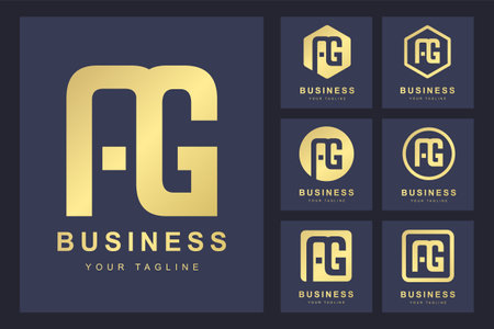 Set of Abstract Initial Letter A G, Golden Logo Template. Logo for Business, Personal, Organization.のイラスト素材
