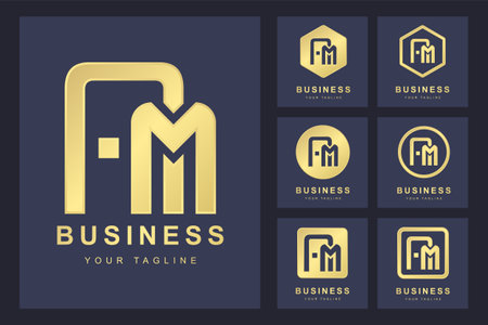 Set of Abstract Initial Letter A M, Golden Logo Template. Logo for Business, Personal, Organization.のイラスト素材