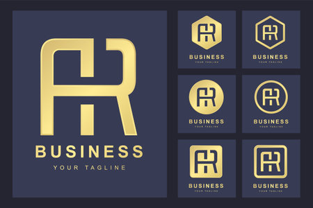 Set of Abstract Initial Letter A R, Golden Logo Template. Logo for Business, Personal, Organization.のイラスト素材