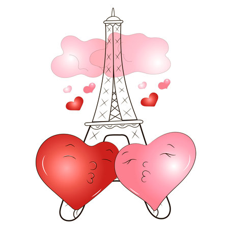 Cute hearts on the background of the tower. Vector. EPS 10のイラスト素材