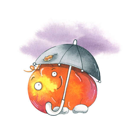 Pumpkin illustration cartoon style. Watercolor isolated. Funny character.の写真素材