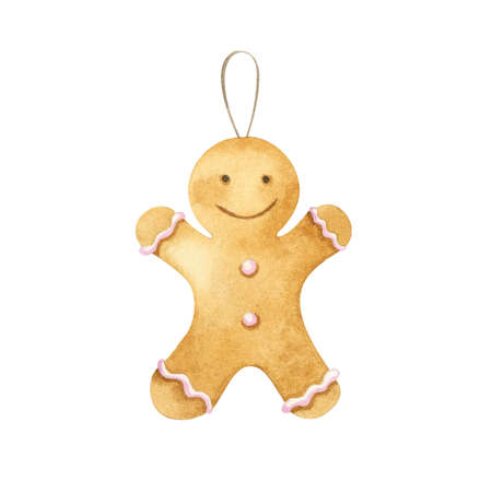 Watercolor toy character. Christmas toy. The Gingerbread Man.の写真素材