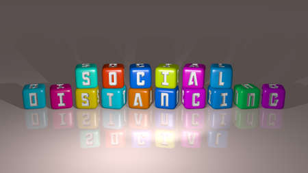 combination of SOCIAL DISTANCING built by cubic letters from the top perspective, excellent for the concept presentationの写真素材