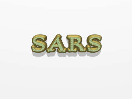 3D illustration of SARS by individual letters on a wall of white background with calligraphic font and bright colorsの写真素材
