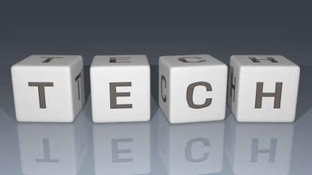 shiny Tech built by cubic letters from the top perspective, excellent for the concept presentation in 3D illustrationの写真素材