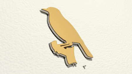 birth on a branch from a perspective on the wall. A thick sculpture made of metallic materials of 3D renderingの写真素材