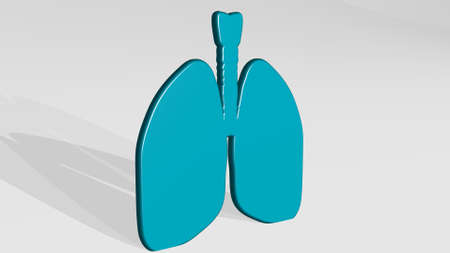 HUMAN LUNGS on the wall. 3D illustration of metallic sculpture over a white background with mild textureの写真素材
