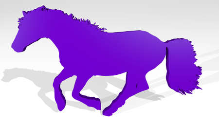 HORSE GALLOPING on the wall. 3D illustration of metallic sculpture over a white background with mild textureの写真素材