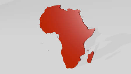 African map on the wall. 3D illustration of metallic sculpture over a white background with mild textureの写真素材