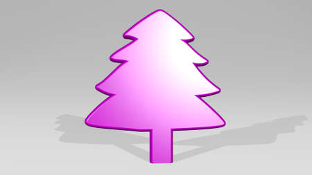 tree on the wall. 3D illustration of metallic sculpture over a white background with mild textureの写真素材