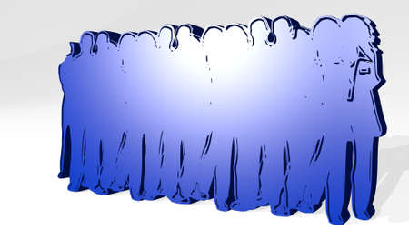 HUGE CROWD STANDING TOGETHER made by 3D illustration of a shiny metallic sculpture on a wall with light backgroundの写真素材