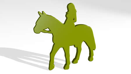 woman running horse from a perspective on the wall. A thick sculpture made of metallic materials of 3D renderingの写真素材