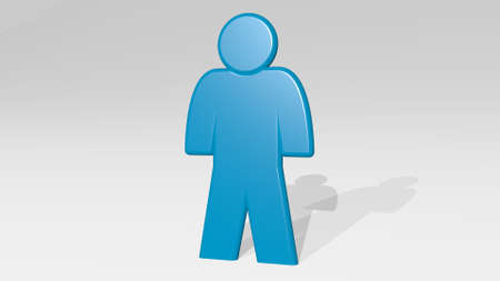 HEARTBROKEN MAN made by 3D illustration of a shiny metallic sculpture on a wall with light background. sad and loveの写真素材