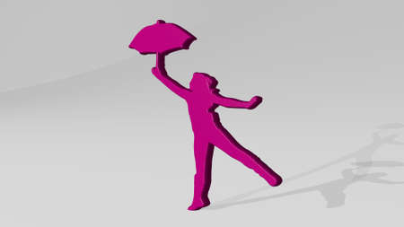 GIRL from a perspective on the wall. A thick sculpture made of metallic materials of 3D rendering. attractive and beautyの写真素材