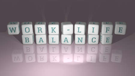 shiny Work-life balance built by cubic letters from the top perspective, excellent for the concept presentation in 3D illustrationの写真素材