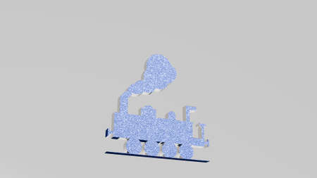 STEAM TRAIN made by 3D illustration of a shiny metallic sculpture on a wall with light background. travel and railroadの写真素材