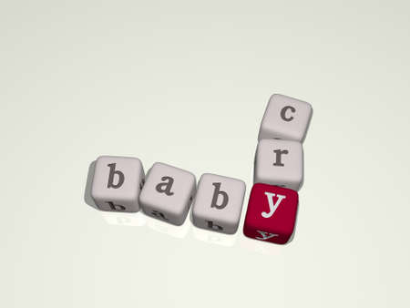crosswords of BABY CRY arranged by cubic letters on a mirror floor, concept meaning and presentation. illustration and cuteの写真素材
