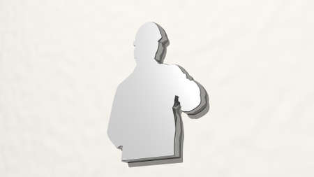 WORKER from a perspective on the wall. A thick sculpture made of metallic materials of 3D rendering. illustration and businessの写真素材