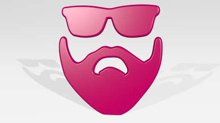 men beard with sunglasses on the wall. 3D illustration of metallic sculpture over a white background...