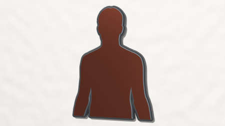 man half body made by 3D illustration of a shiny metallic sculpture on a wall with light background. white and isolatedの写真素材