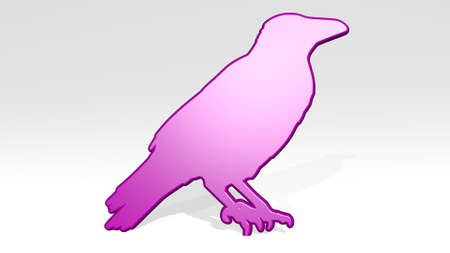 bird on the wall. 3D illustration of metallic sculpture over a white background with mild texture. animal and beautifulの写真素材