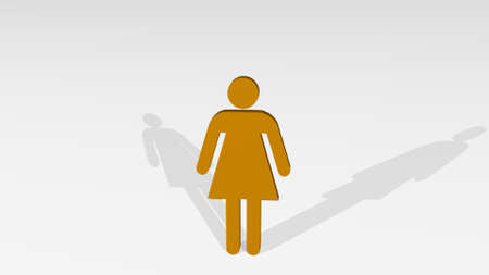 FEMALE SYMBOL made by 3D illustration of a shiny metallic sculpture on a wall with light background. woman and beautifulの写真素材