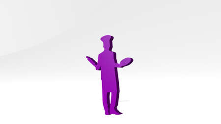 CHEF from a perspective on the wall. A thick sculpture made of metallic materials of 3D rendering. cook and cookingの写真素材