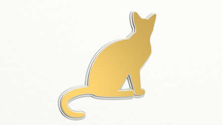 cat on the wall. 3D illustration of metallic sculpture over a white background with mild texture. animal and cuteの写真素材