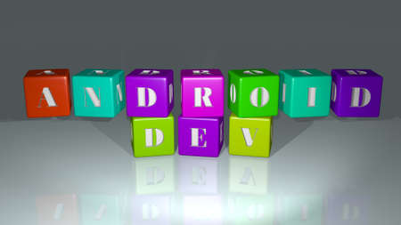 Android Dev combined by dice letters and color crossing for the related meanings of the concept. illustration and robotの写真素材