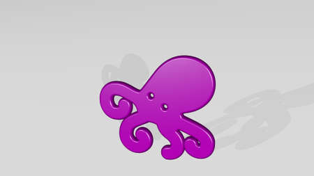 octopus from a perspective with the shadow. A thick sculpture made of metallic materials of 3D rendering. illustration and backgroundの写真素材