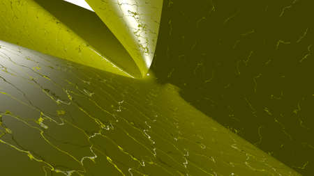 3D illustration of a geometrical shape of OLIVE color on a white abstract background as a curved and...