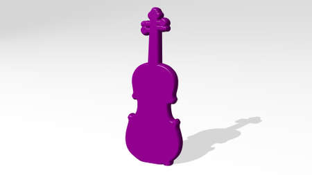 VIOLIN stand with shadow. 3D illustration of metallic sculpture over a white background with mild texture. music and classicalの写真素材