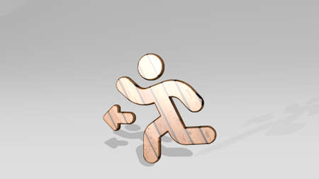 SAFETY EXIT LEFT casting shadow with two lights. 3D illustration of metallic sculpture over a white background with mild texture. icon and conceptの写真素材