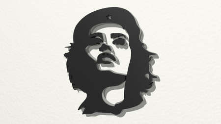girl made by 3D illustration of a shiny metallic sculpture on a wall with light background....