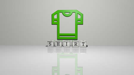 3D illustration of shirt graphics and text made by metallic dice letters for the related meanings of the concept and presentations. background and whiteの写真素材